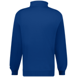 Blue quarter-zip sweatshirt on a white background