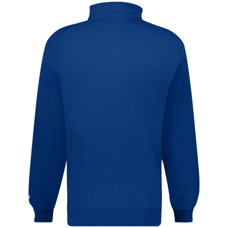 Blue quarter-zip sweatshirt on a white background