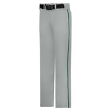 Gray pants with green side striping on a white background