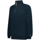 Navy blue pullover with a quarter-zip design on a white background