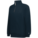 Navy blue pullover with a quarter-zip design on a white background