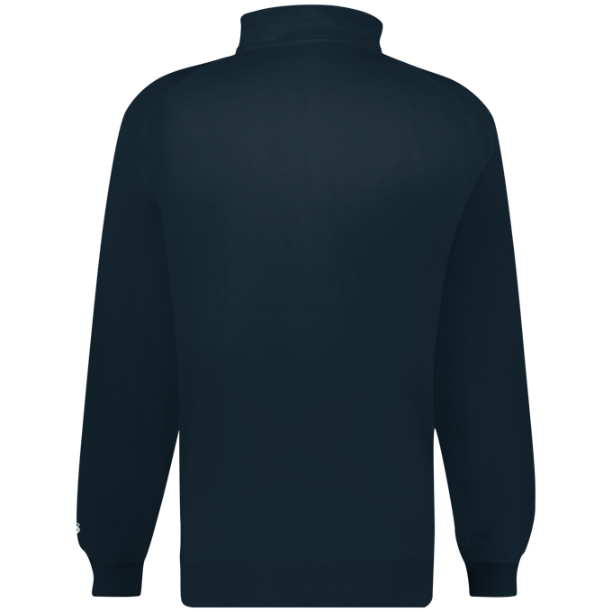 Navy blue pullover with a quarter-zip design on a white background