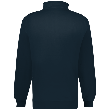 Navy blue pullover with a quarter-zip design on a white background