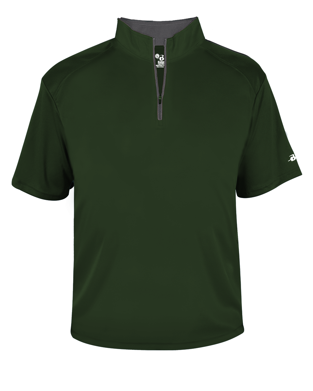 Green short-sleeve pullover with a quarter zip on a white background