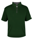 Green short-sleeve pullover with a quarter zip on a white background