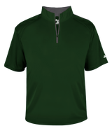 Green short-sleeve pullover with a quarter zip on a white background