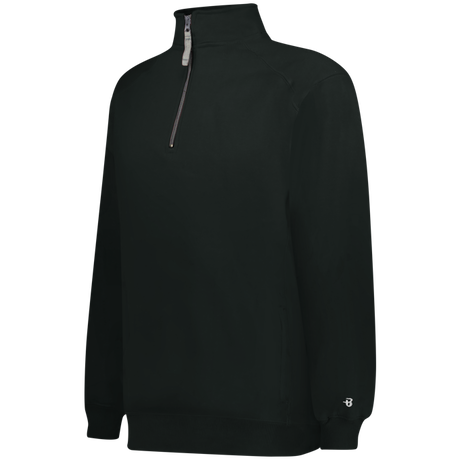 Black pullover with a quarter zip on a white background