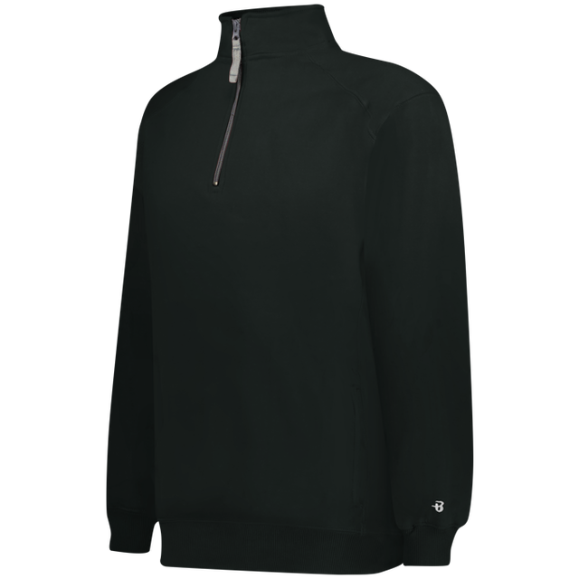 Black pullover with a quarter zip on a white background