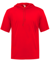Red hoodie with short sleeves on a white background