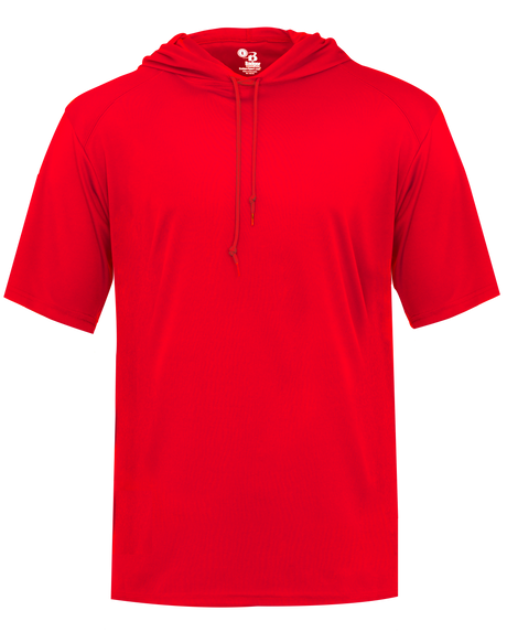 Red hoodie with short sleeves on a white background