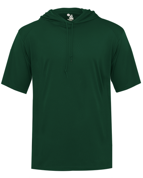 Green short-sleeve hoodie on a white background