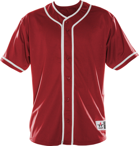 Red baseball jersey with white accents on a white background