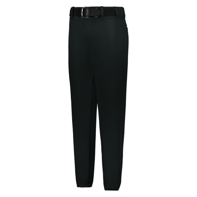 Black pants with a belt on a white background