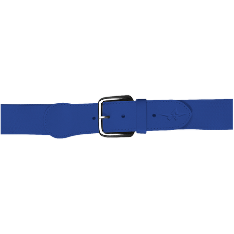 Blue belt with a silver buckle on a white background