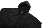 Black hooded jacket with a brand logo on a white background