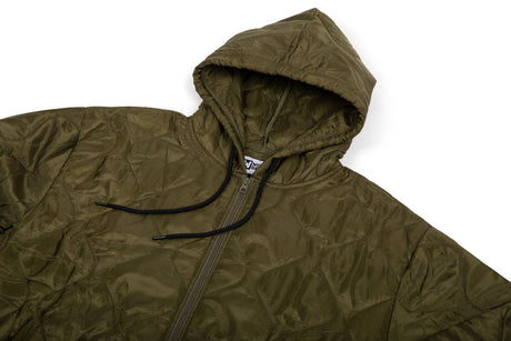 Green hooded jacket with a brand logo on a white background