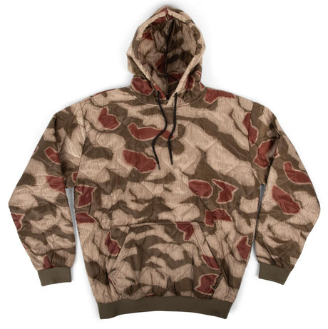 Camouflage-patterned hoodie on a white background
