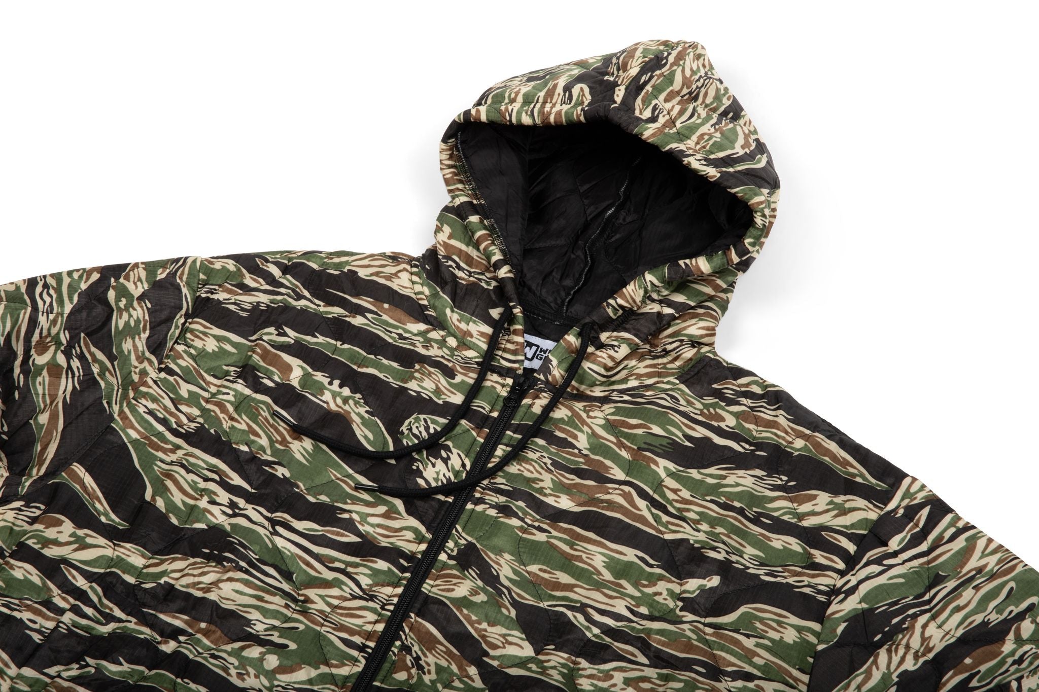 Tiger stripe patterned hoodie on a white background