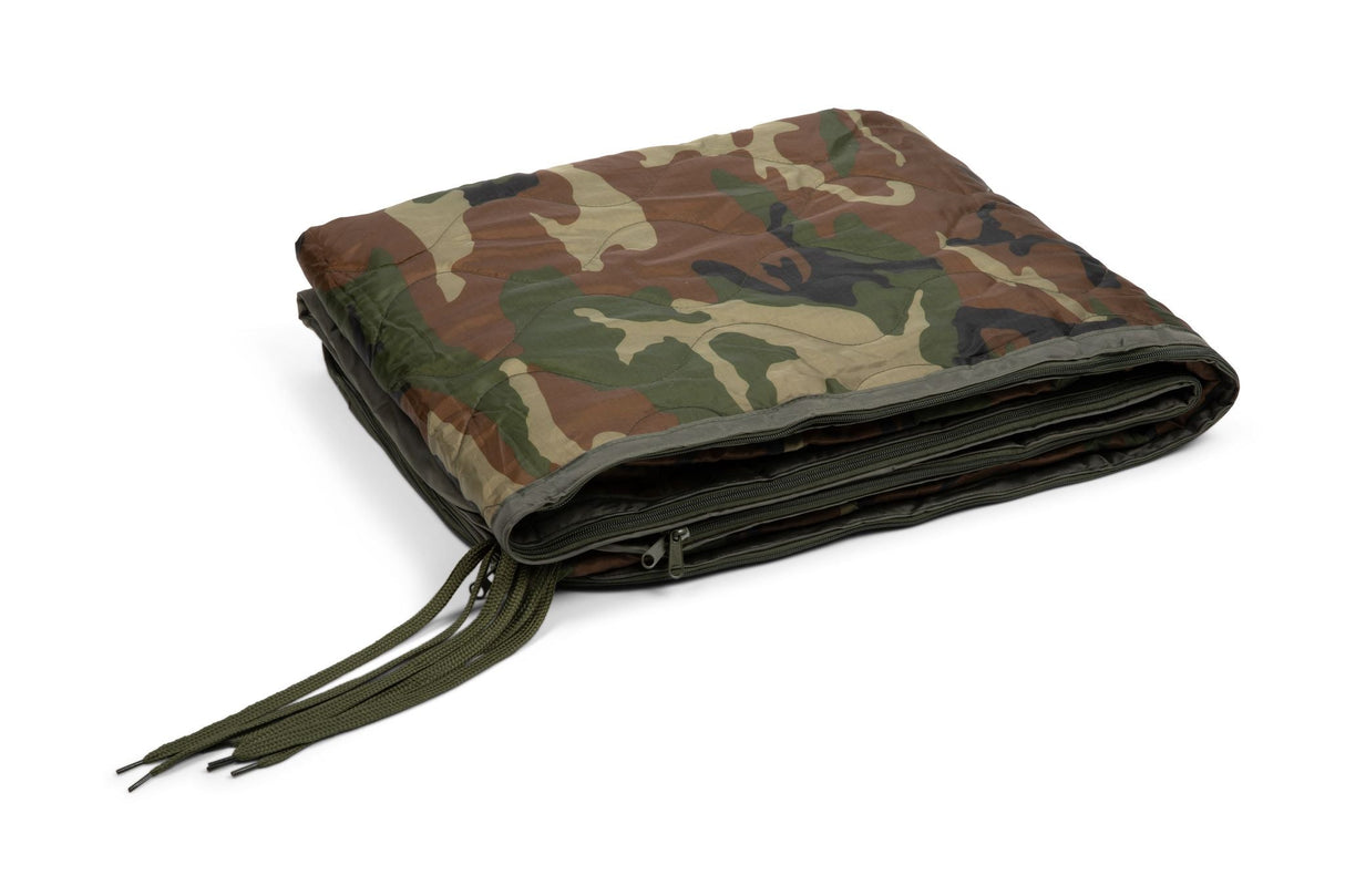 Camouflage-patterned bag with a zipper on a white background