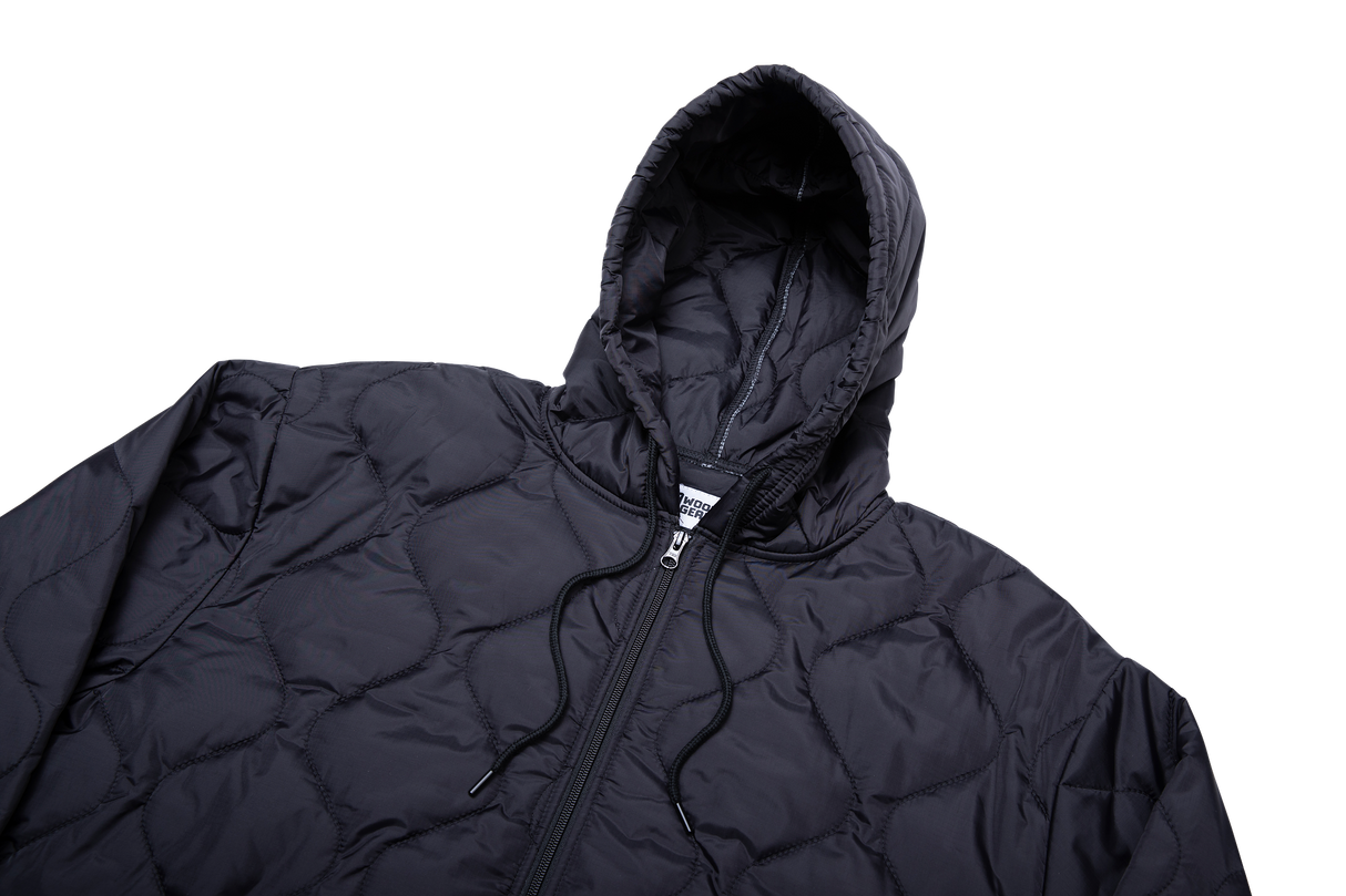 Black hooded jacket on a white background