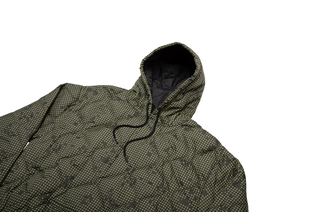 Green hooded jacket with a pattern on a white background