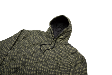 Green hooded jacket with a pattern on a white background