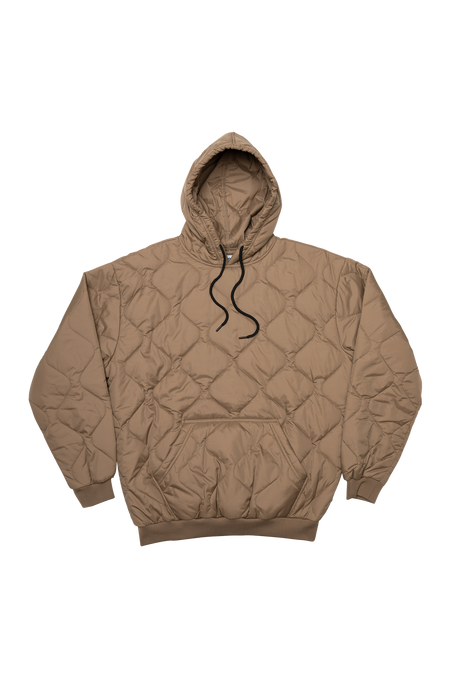 Brown quilted hoodie on a white background