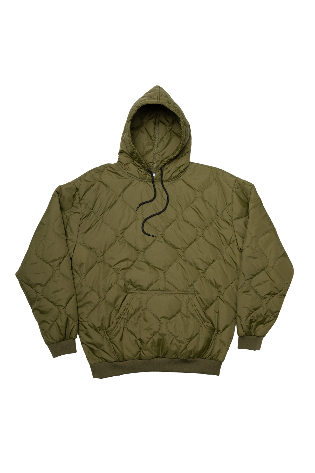 Quilted green hoodie on a white background