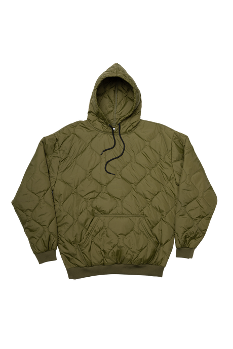 Quilted green hoodie on a white background