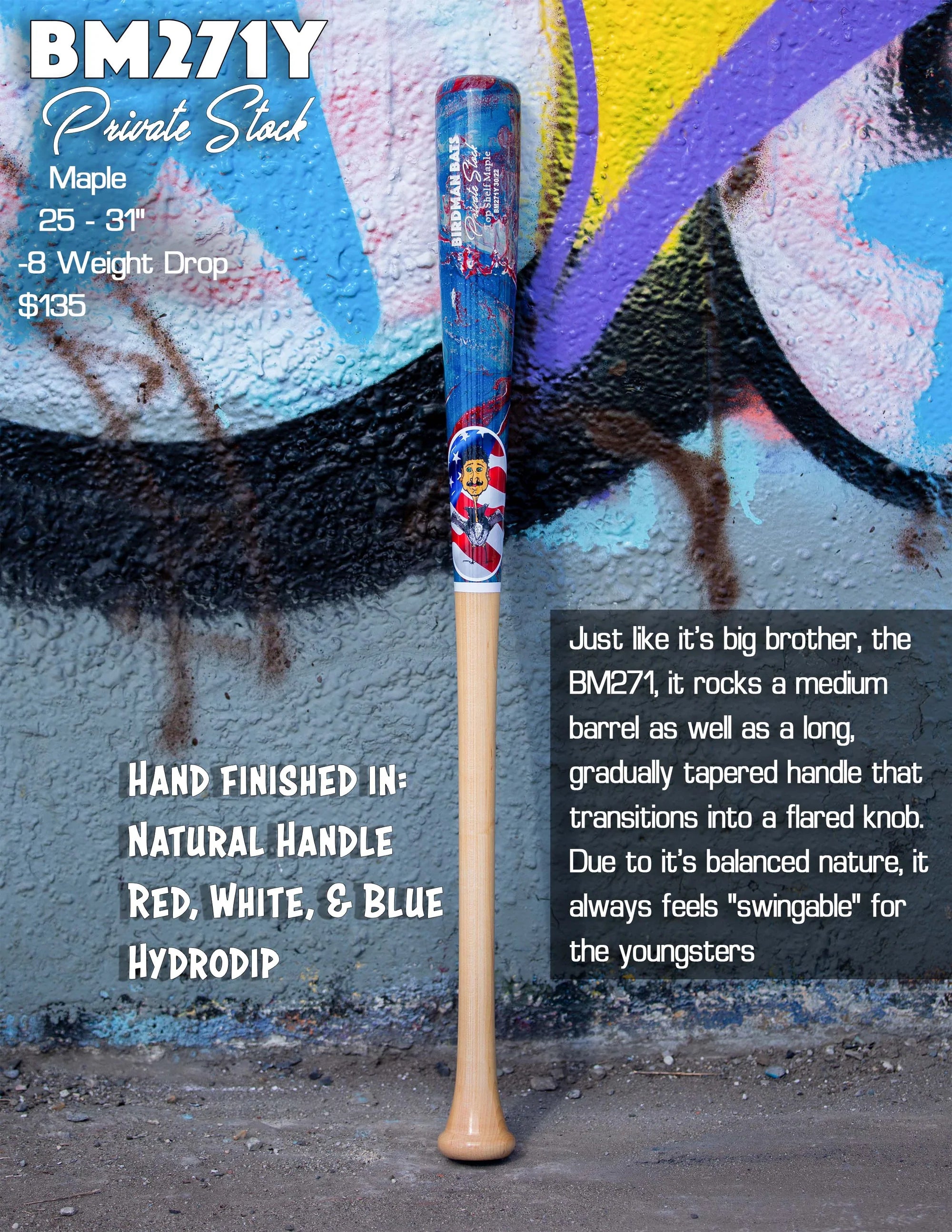 Red/White/Blue Hydro-Dipped Private Stock Baseball Bat - BM271Y - Pro Game Sports